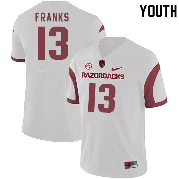 Youth #13 Feleipe Franks Arkansas Razorbacks College Football Jerseys Sale-White - Click Image to Close